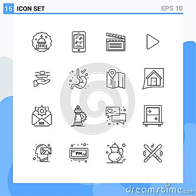 Modern Set of 16 Outlines and symbols such as waiter, play, phone, media, usa Vector Illustration