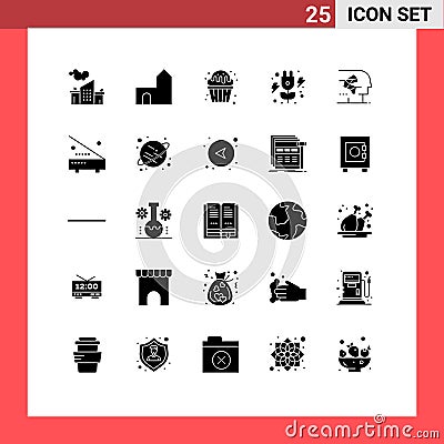 Modern Set of 25 Solid Glyphs Pictograph of android, green, medieval, energy, muffin Vector Illustration