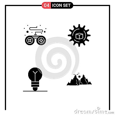 Modern Set of 4 Solid Glyphs Pictograph of controller, idea, atoumated, scince, mountain Vector Illustration