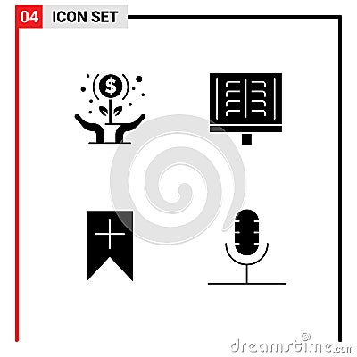 Modern Set of 4 Solid Glyphs Pictograph of expand, xray, hands, radiology, plus Vector Illustration