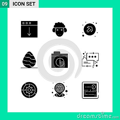 User Interface Pack of 9 Basic Solid Glyphs of files, spring, arrow, nature, easter Vector Illustration