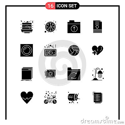 Modern Set of 16 Solid Glyphs Pictograph of light, interior, folder, wedding, letter Vector Illustration