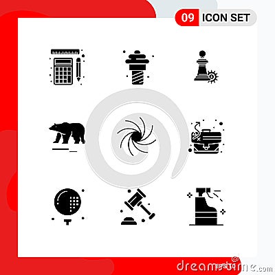 Modern Set of 9 Solid Glyphs Pictograph of milky way, canada, chess, polar, animal Vector Illustration