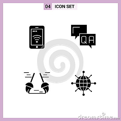 Modern Set of Solid Glyphs Pictograph of mobile, clean, wifi, help, sweep Vector Illustration