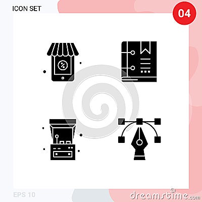 Modern Set of 4 Solid Glyphs Pictograph of online, fun, book, marker, play Vector Illustration