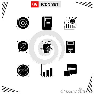 Modern Set of 9 Solid Glyphs Pictograph of reindeer, arctic, business intelligence, alpine, leaf Vector Illustration