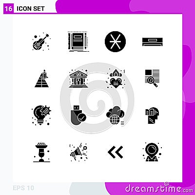 Modern Set of 16 Solid Glyphs Pictograph of technology, cooling, pocket, air conditioner, coin Vector Illustration