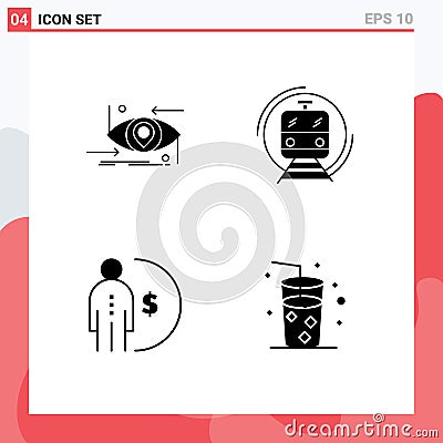 Modern Set of 4 Solid Glyphs and symbols such as advanced, transport, science, train, finance Vector Illustration
