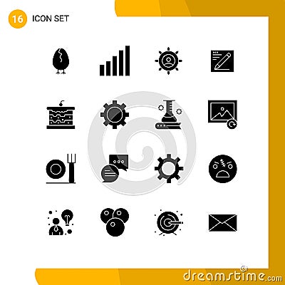 Modern Set of 16 Solid Glyphs and symbols such as bread, education, connection, text, browser Vector Illustration