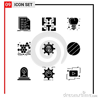 Modern Set of 9 Solid Glyphs and symbols such as develop, viscous, play, sweet, autumn Vector Illustration