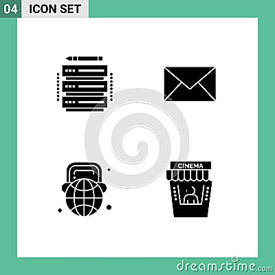 Modern Set of 4 Solid Glyphs and symbols such as edit, globe, server, message, world Vector Illustration