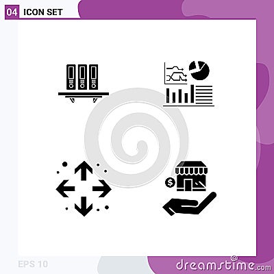 Modern Set of 4 Solid Glyphs and symbols such as files, flowchat, database, storage, enlarge Vector Illustration