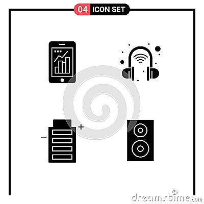 Modern Set of 4 Solid Glyphs and symbols such as graph, ecology, mobile, technology, environment Vector Illustration