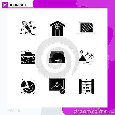 Modern Set of 9 Solid Glyphs and symbols such as mail, care, layout, medical, case Vector Illustration