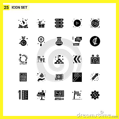 Modern Set of 25 Solid Glyphs and symbols such as ring, circle, computing, button, arrows Vector Illustration