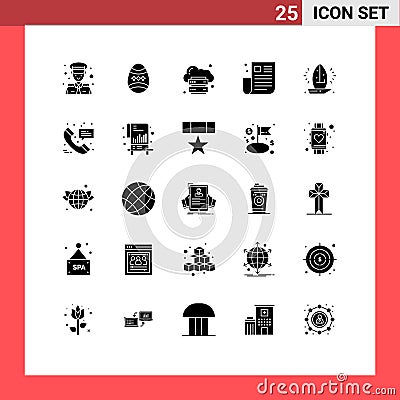 Modern Set of 25 Solid Glyphs and symbols such as ui, newspaper, cloud, news, platform Vector Illustration