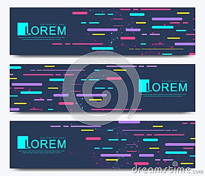 Modern set of vector banner. Abstract flat shapes vector trendy colors backgrounds set. Colored of molecule background Vector Illustration
