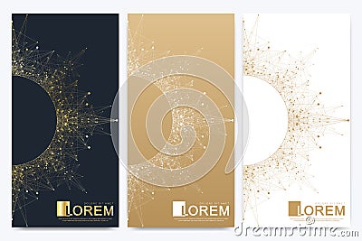 Modern set of vector flyers. Molecule and communication background. Geometric abstract golden package with mandala Vector Illustration