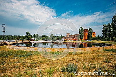 Modern sewage treatment plant. Sedimentation tank round form Stock Photo