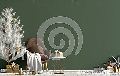 Modern shining Christmas interior with chair, Scandinavian style Cartoon Illustration