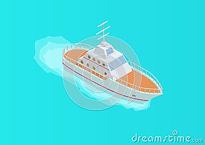 Modern ship or yacht sailing in waters Vector Illustration