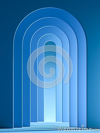 Modern Showcase With Empty Space Pedestal on Abstract Blue Geometric Background. 3d rendering. Stock Photo