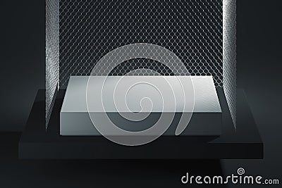Modern Showcase with empty space on pedestal with chain link on dark background. 3d rendering. Minimalism concept Stock Photo