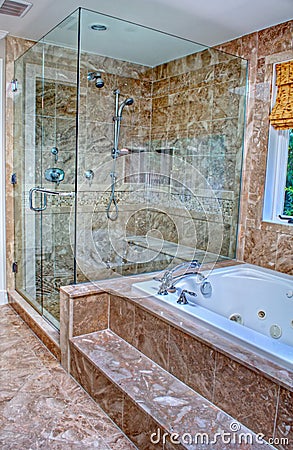 Modern Shower and Bathtub in Room Stock Photo