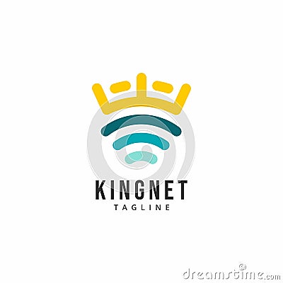 Modern Signal Network Wifi Crown King Logo Vector Template Vector Illustration