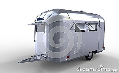 Modern silver caravan / trailer Stock Photo