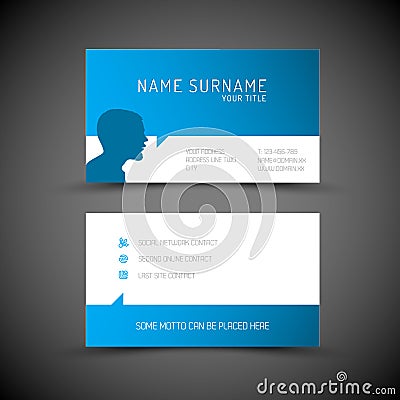 Modern simple blue business card template with user profile Vector Illustration