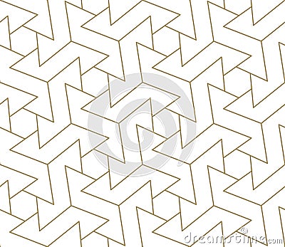 Modern simple geometric vector seamless pattern with gold line texture on white background. Light abstract wallpaper Vector Illustration