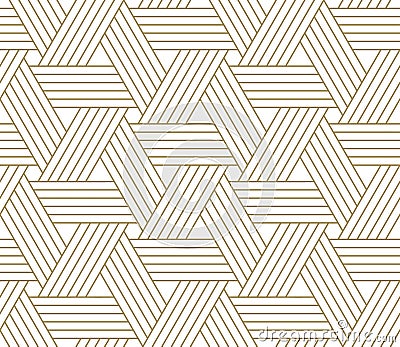 Modern simple geometric vector seamless pattern with gold line texture on white background. Light abstract wallpaper Vector Illustration