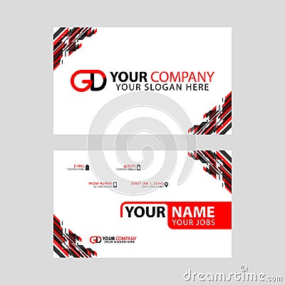 Modern simple horizontal design business cards. with GD Logo inside and transparent red black color. Vector Illustration