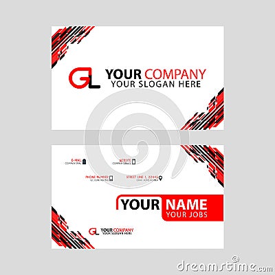 Modern simple horizontal design business cards. with GL Logo inside and transparent red black color. Vector Illustration