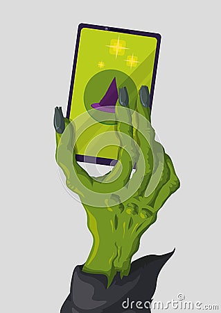 Modern Skinny Witch Hand with a fashion smart phone, Vector Illustration Vector Illustration