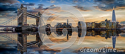 The modern skyline of London during sunset, UK Editorial Stock Photo