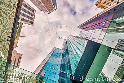 Modern skyscrapers of Auckland, New Zealand. Skyward view Stock Photo