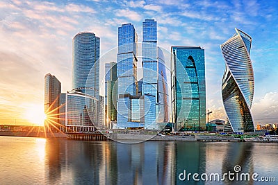 Modern skyscrapers business center Moscow - City in Russia Stock Photo