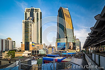 Modern skyscrapers in the Sukhumvit district, in Bangkok, Thailand. Editorial Stock Photo