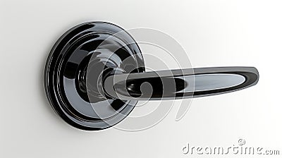 Modern sleek Black Nickel Latch Door Handle isolated on white background. Contemporary doorknob with a glossy finish Stock Photo