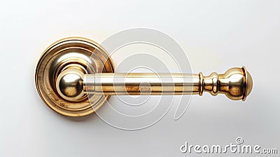 Modern sleek Golden Nickel Latch Door Handle isolated on white backdrop. Contemporary doorknob with a glossy finish Stock Photo