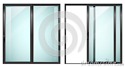 Modern sliding metal black door Vector Illustration