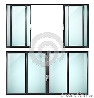 Modern sliding metal black door Vector Illustration