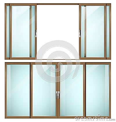 Modern sliding metal wooden door Vector Illustration