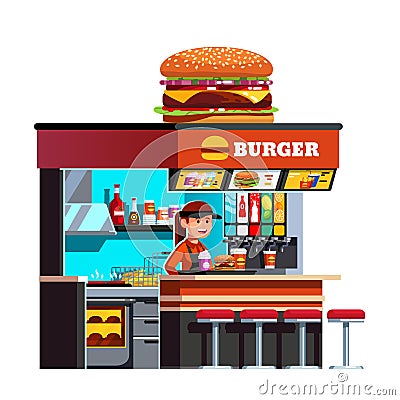 Modern small burger shop on the go kiosk Vector Illustration