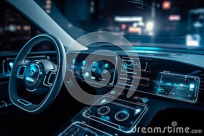 Modern smart car technology intelligent system using Heads up display (HUD) Autonomous self driving mode vehicle Stock Photo