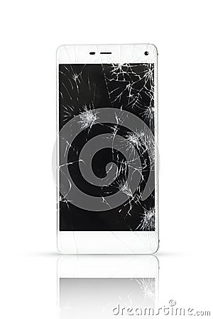 Modern smart phone with broken screen. Stock Photo