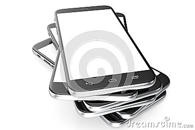 Modern smart phone. White screen for mockup, isolated on white background, 3d illustration Cartoon Illustration