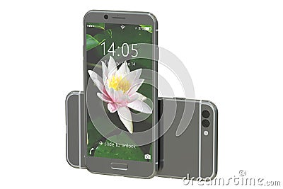 Modern smartphone front and back view, 3D rendering Stock Photo